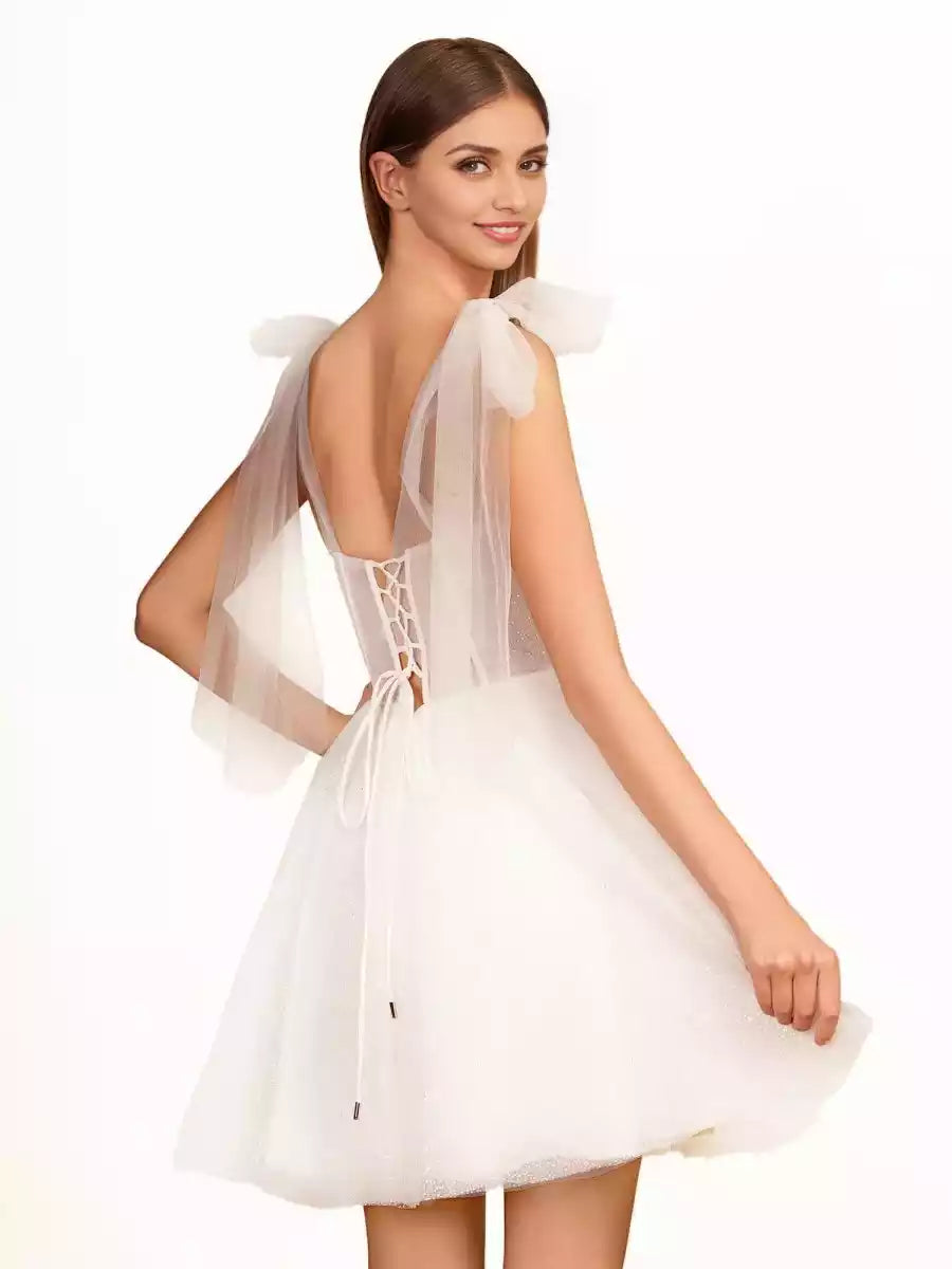 Stunning A-line sparkling chiffon heart-shaped neckline sleeveless lace up back Homecoming Dresses